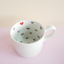 Load image into Gallery viewer, fair trade ceramic cup with hand painted hearts inside

