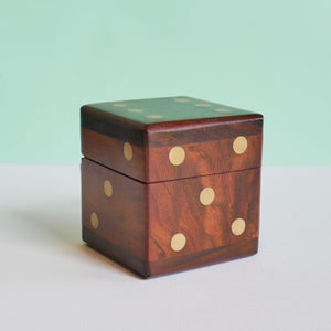 Wooden and Brass Dice Box with 5 Dice