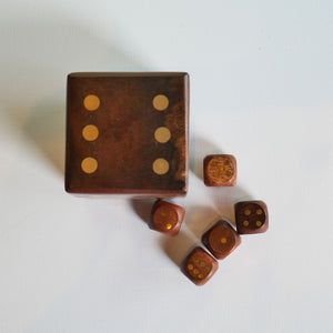 Wooden and Brass Dice Box with 5 Dice
